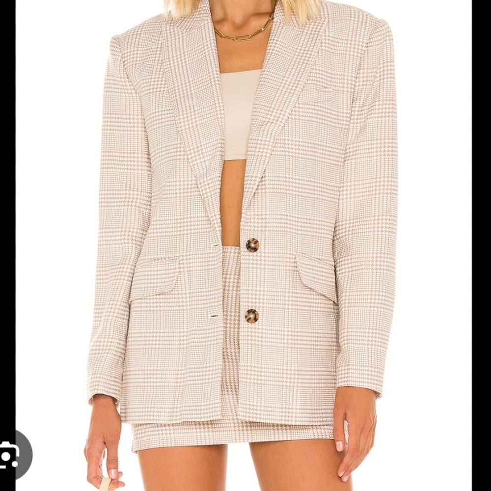 L'Academie Abigail Blazer - Tan And White Plaid - Size Medium